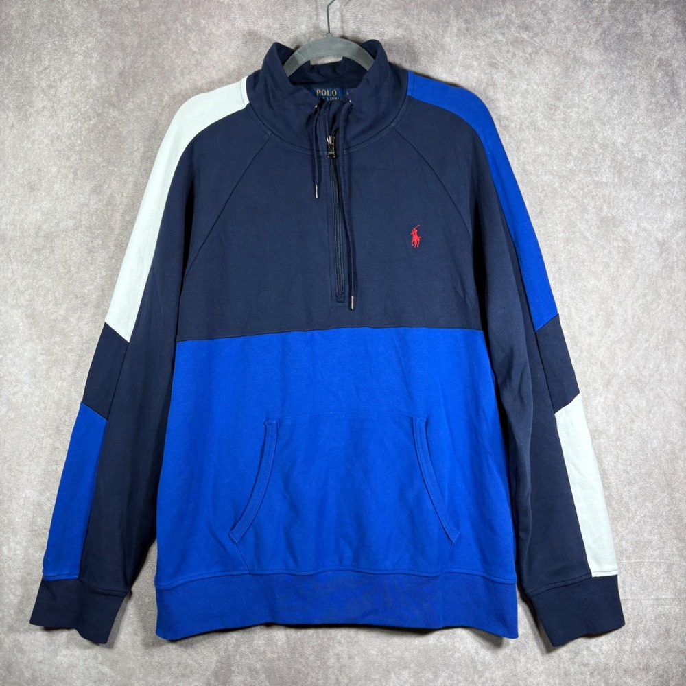 Polo Ralph Lauren Pullover Mens Large Blue Colorblock Quarter Zip Sweatshirt